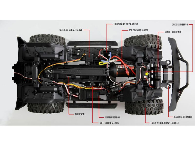 Amewi Scale Crawler AMXRock CT10 Caballo 4WD Grau, ARTR, 1: Rock Crawler mit Portalachsen, 2-Gang Getriebe, Differentialsperren und Seilwinde