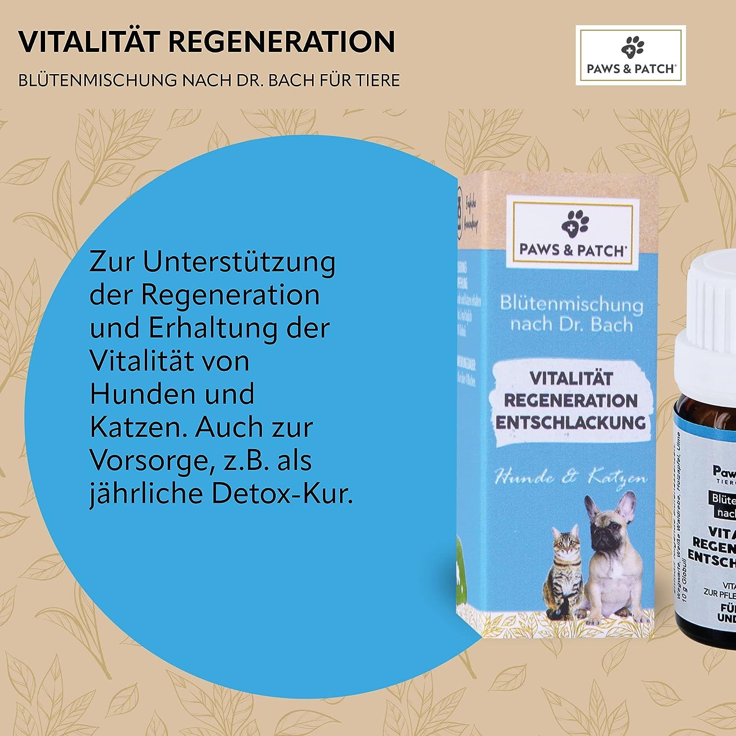 PAWS&PATCH Blütenmischung nach Dr. Bach VITALITÄT REGENERATION ENTSCHLACKUNG für Hunde und Katzen