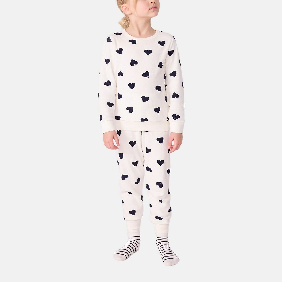 PETIT BATEAU<br>Pijama infantil de algodão felpudo com estampa de coração