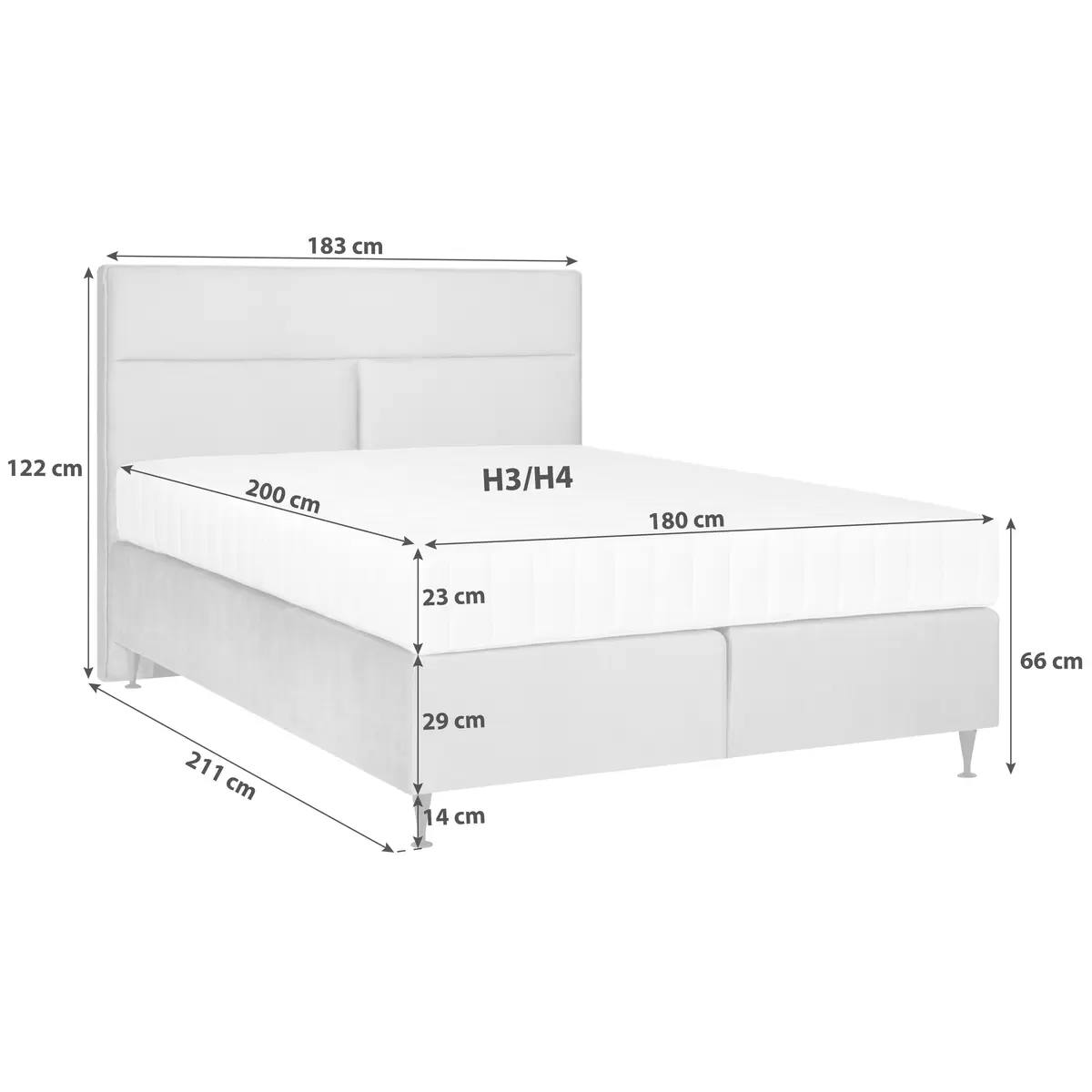 Boxspringbett Magnus 180 x 200 Grau