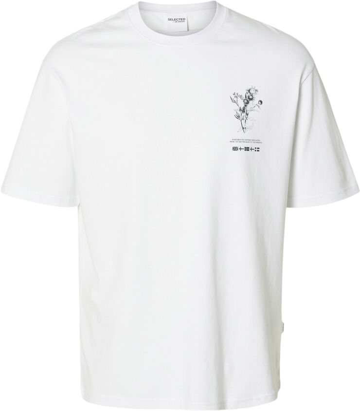 Selected Homme SLHLOOSEALP PRINT SS O-NECK TEE Hvid