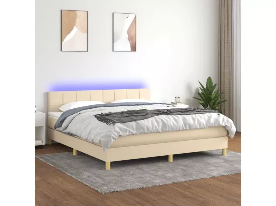 Sommier tapissier avec matelas et LED Crème 160x200 cm Tissu
