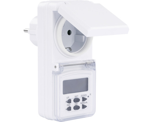 Digitale tijdschakelaar met LCD, geschikt voor buitengebruik tot 1800 W, IP44, wit