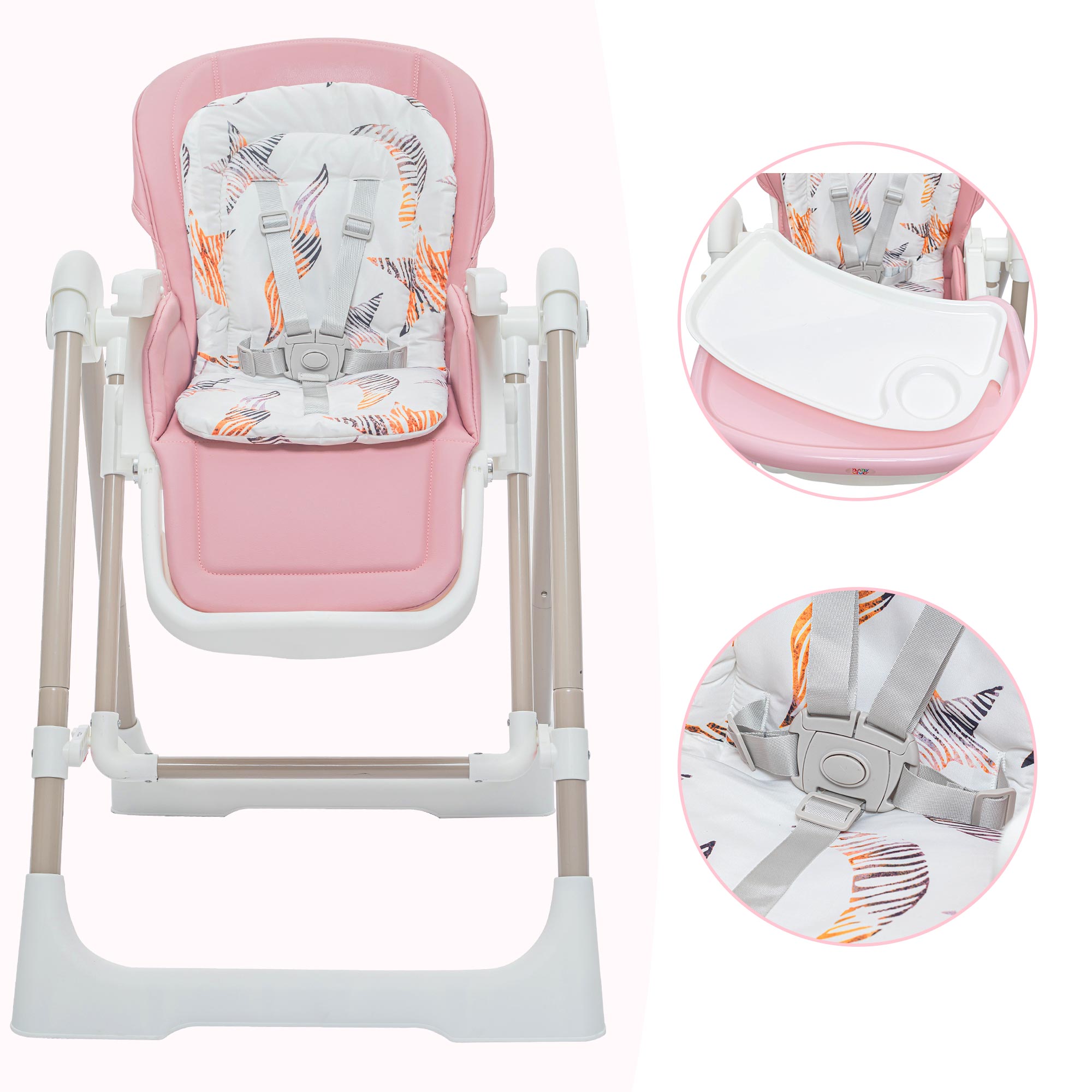 Baby Vivo 3in1 Kinderhochstuhl / Babywippe höhenverstellbar für Kinder - Lulu in Rosa