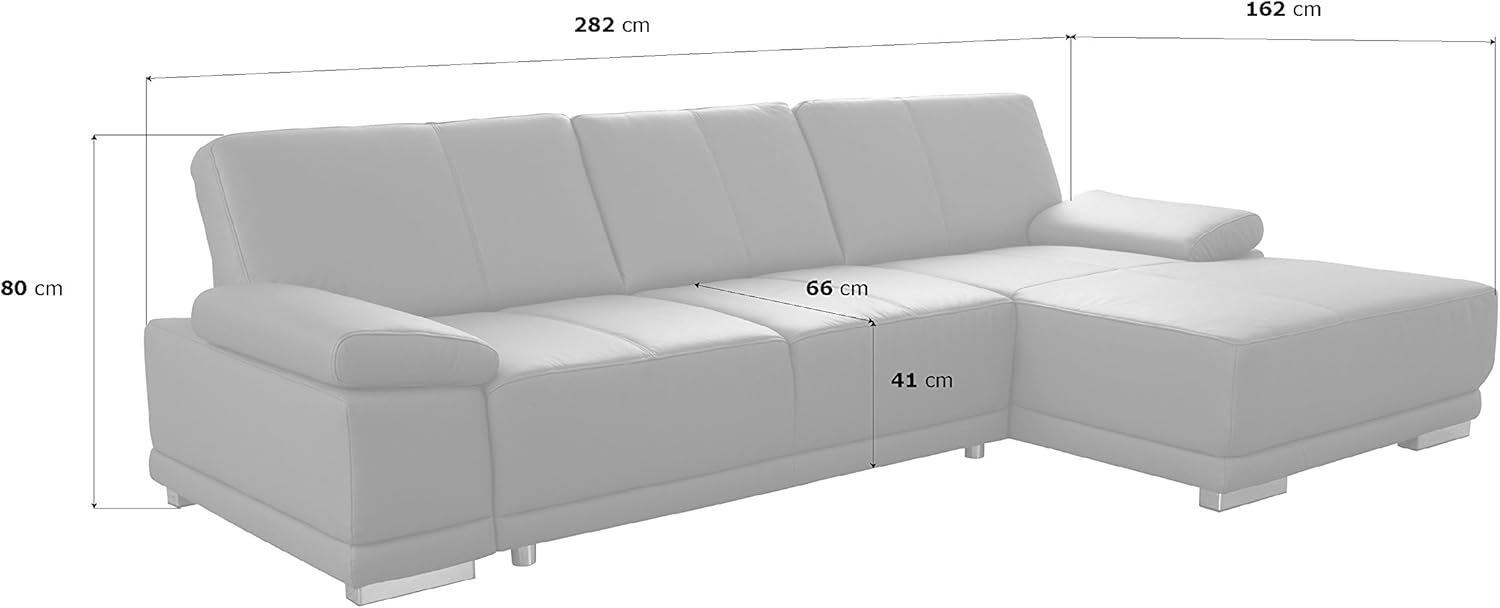 CAVADORE Ecksofa Corianne / Ledercouch inkl. Armteilverstellung und Longchair / 282 x 80 x 162 / Echtleder, braun