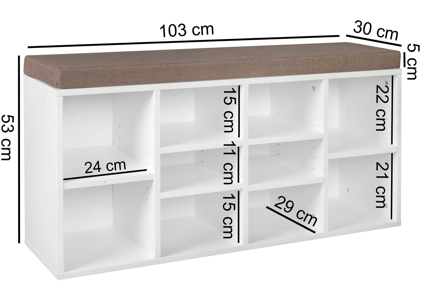 Garderobenbank 103 x 53 cm braun/weiß