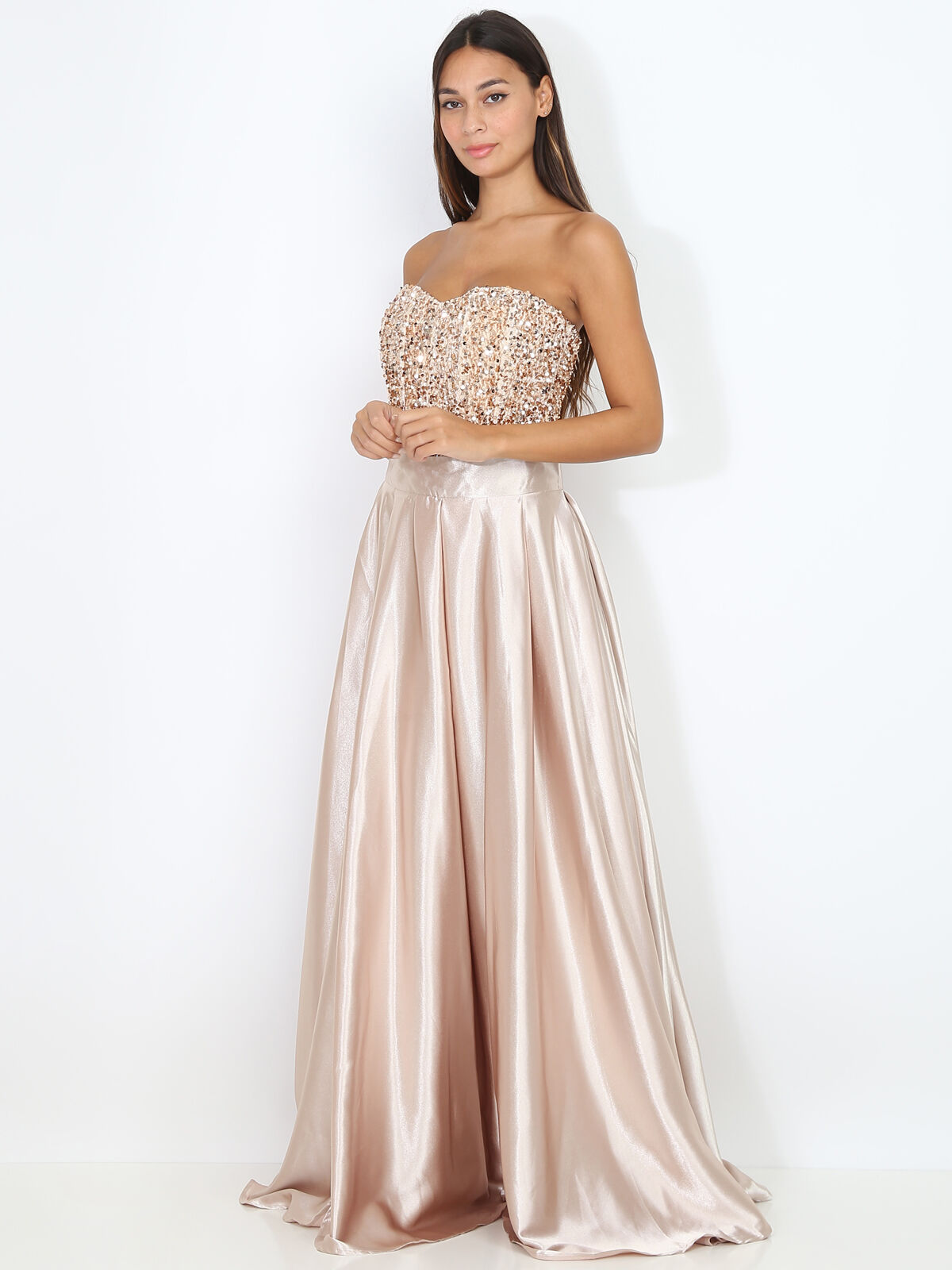 Bustier en velours brodé de sequins- Beige