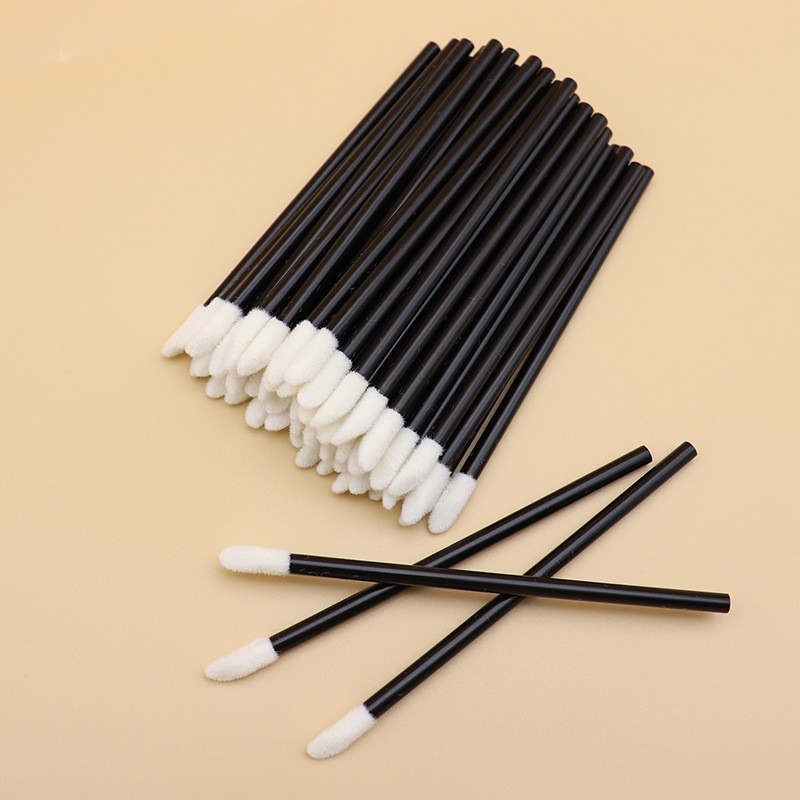 (50er Set) Einweg Lippenpinsel Kosmetik Lidschatten Applikator  - Schwarz