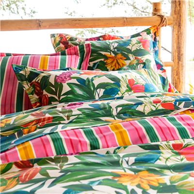 Linge de lit motif fleurs et fruits exotiques - BECQUET CRÉATION