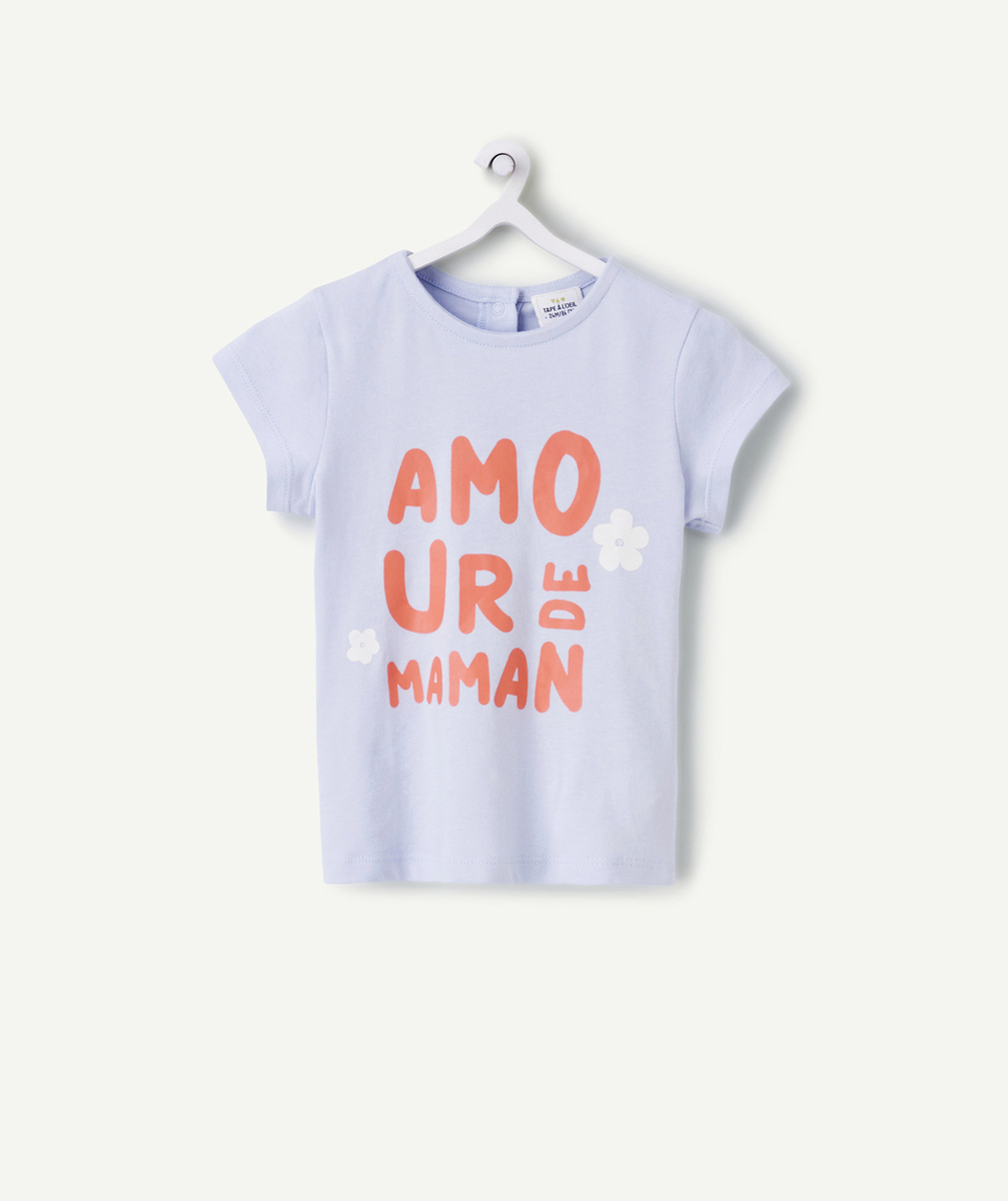 T-SHIRT BÉBÉ FILLE EN COTON BIO MAUVE AVEC MESSAGE AMOUR ROUGE