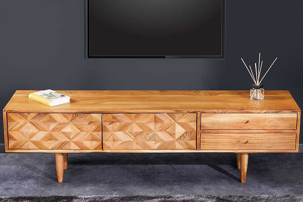 Massivholz TV-Lowboard ALPINE 145cm natur Akazie Retro Design honey finish