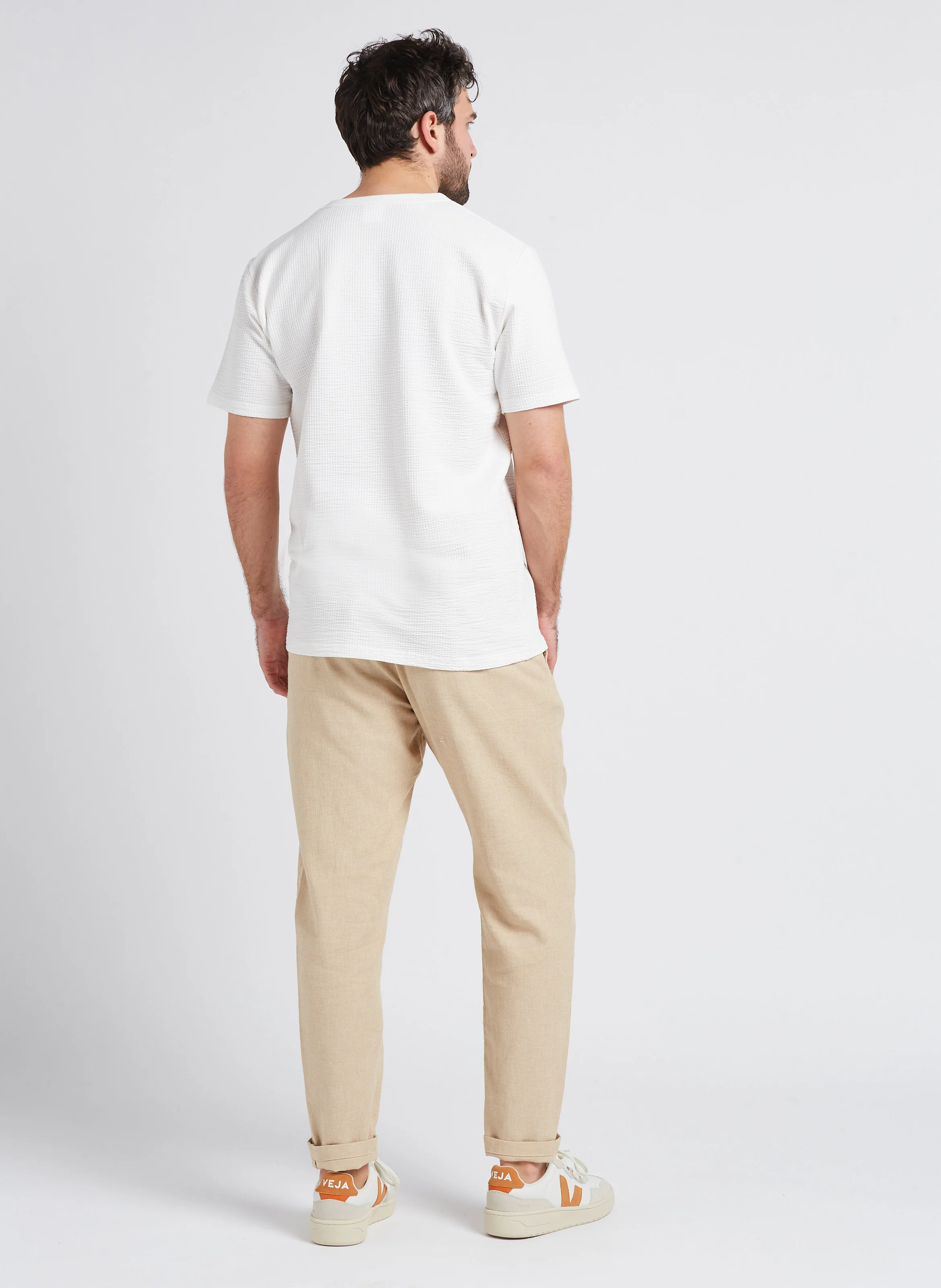 Pantalon droit en coton bio mélangé| Beige