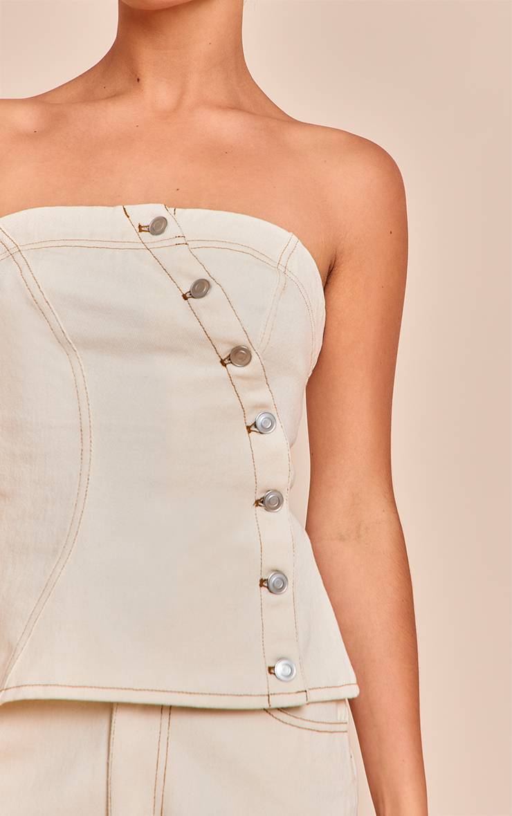 Ecru Haut Bandeau Asymétrique À Boutons En Denim Petite