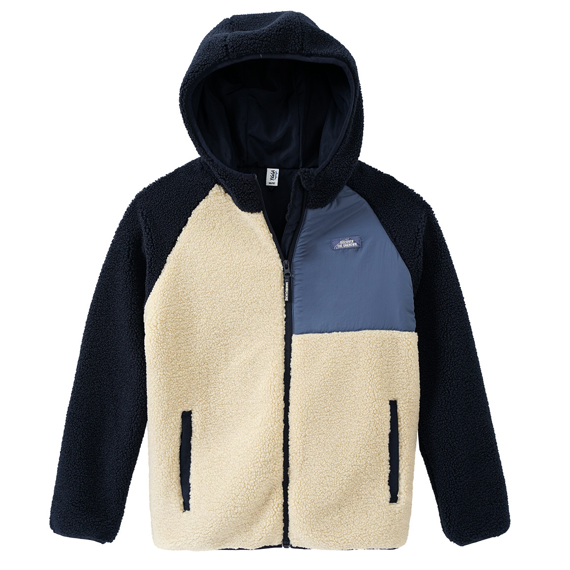 Yigga Jungen Teddyjacke mit Kapuze beige / dunkelblau