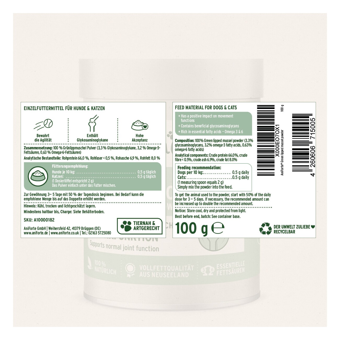 AniForte Grünlippmuschelpulver Vollfettqualität 100 g