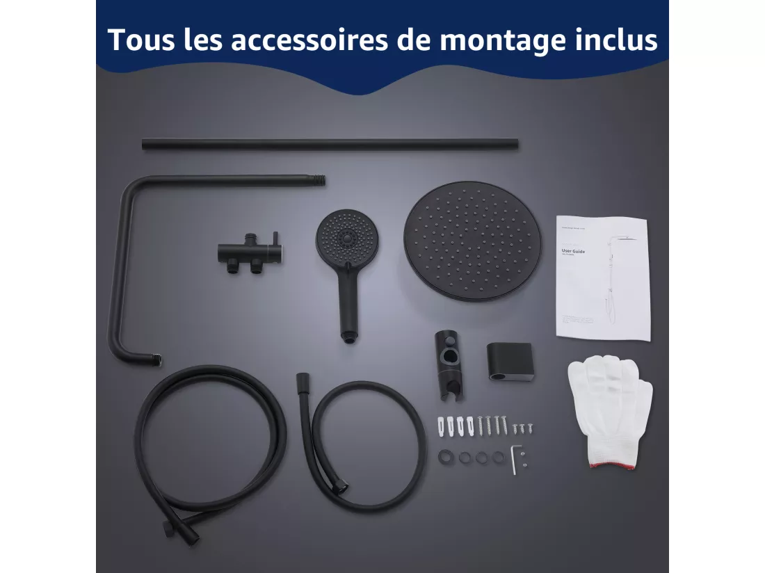 Colonne de Douche sans Robinetterie Réglable Colonne Douche pour Baignoire Ensemble Douche Murale Douchette Douche Pommeau de Douche, Noir