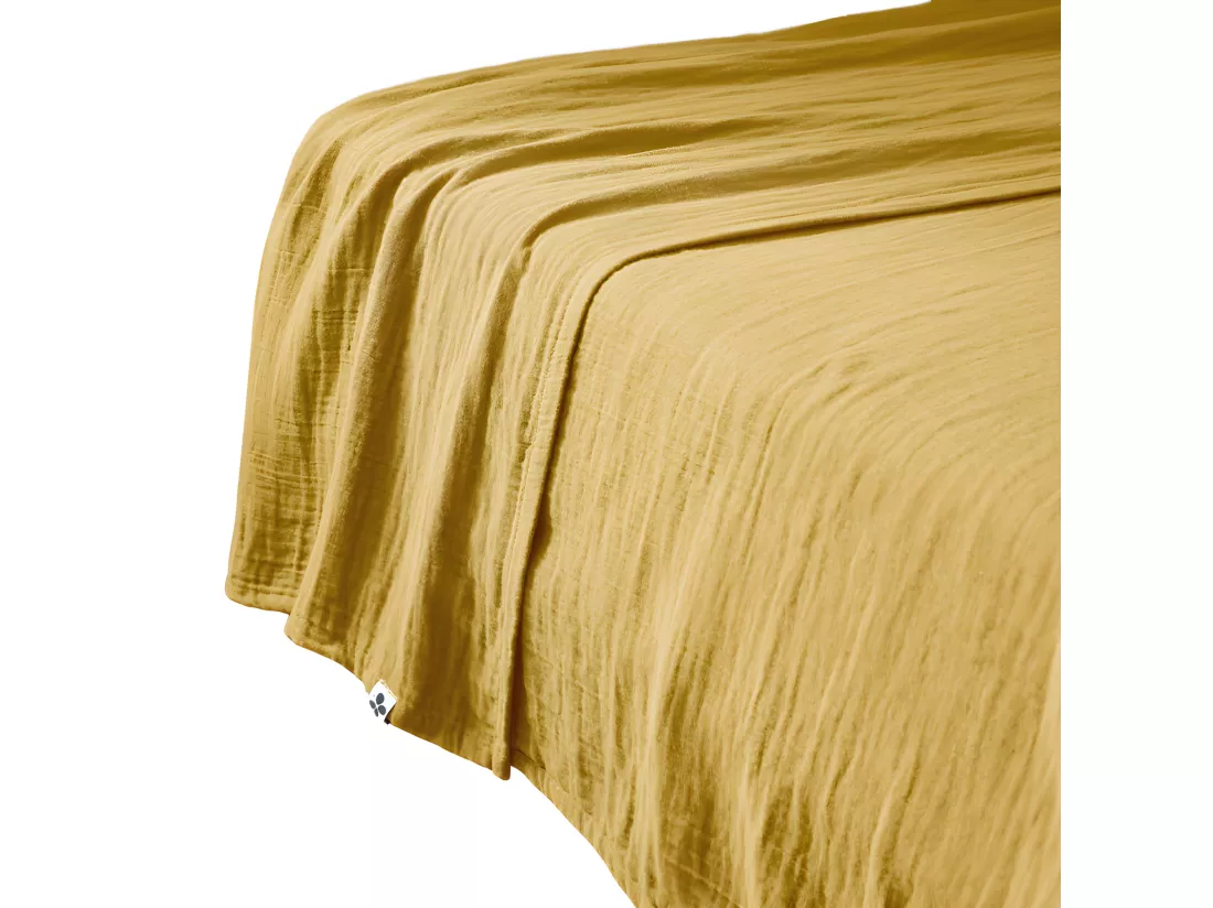 Drap plat 240 x 300 cm en double gaze de coton jaune - PEPA