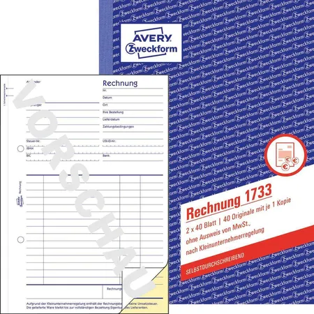 Avery Zweckform 1733 Rechnung, A5, selbstdurchschreibend, 2x40 Blatt