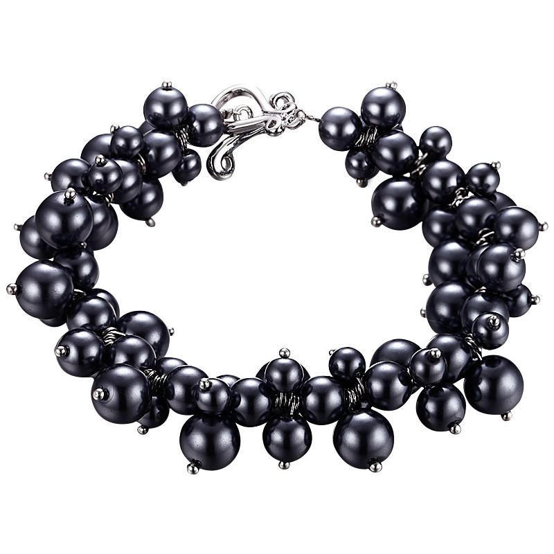 Bracelet Multi Perles Gris Argent et Plaqué Rhodium