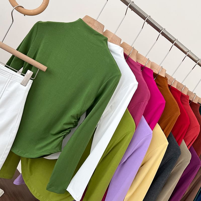 Babique - T-shirt met lange mouwen en mockneck, effen en gerimpeld