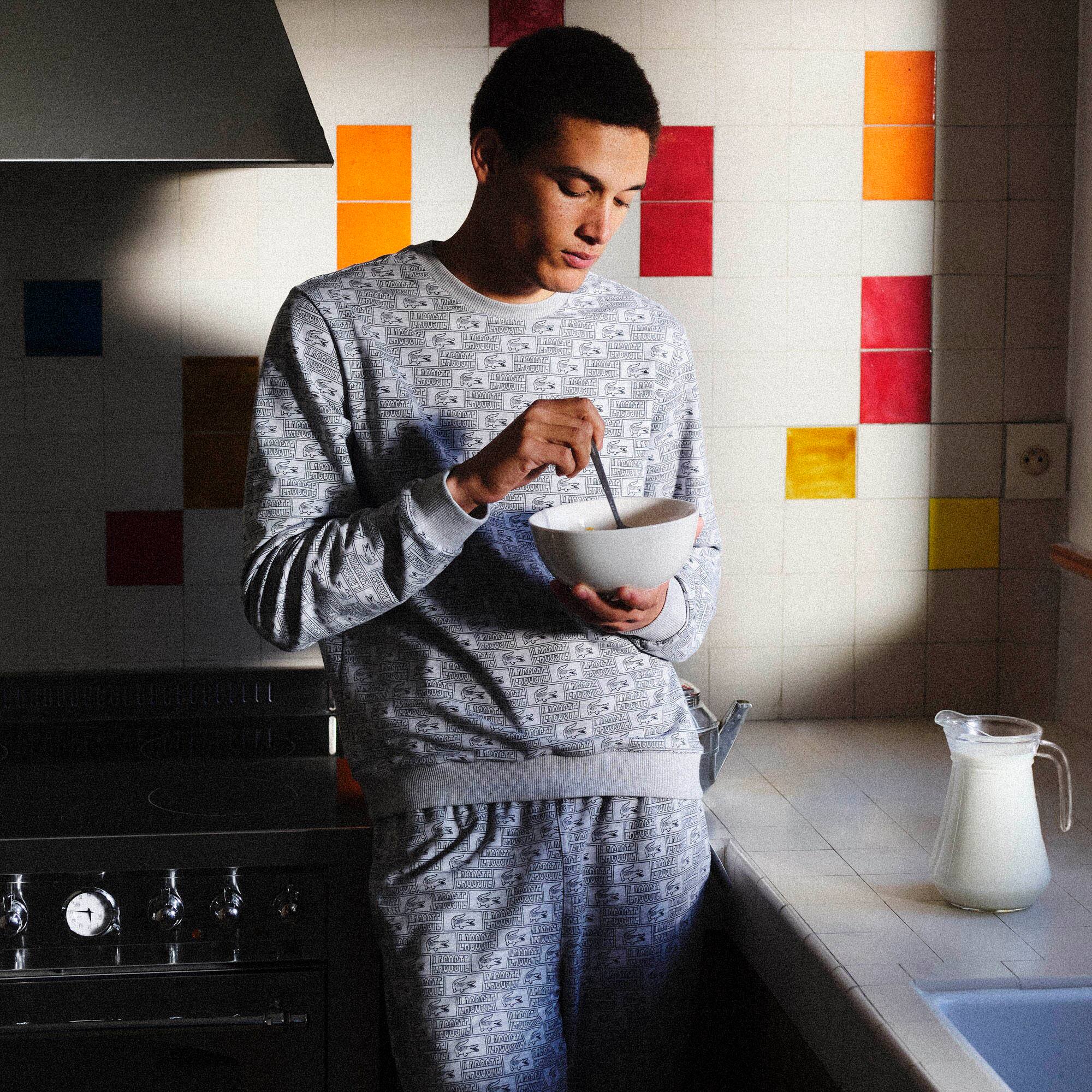 Lounge-Sweatshirt aus bedrucktem Baumwollfleece Loungewear - Grau - Lacoste - Herren