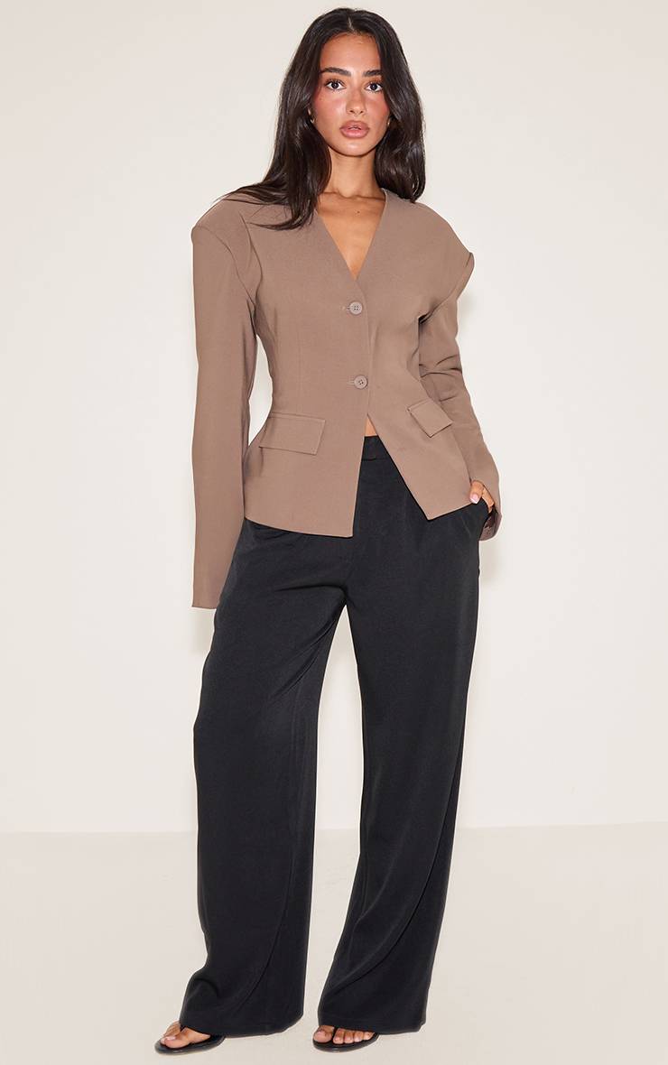 Taupe Blazer Petite Taille Cintrée Épaules Tombantes