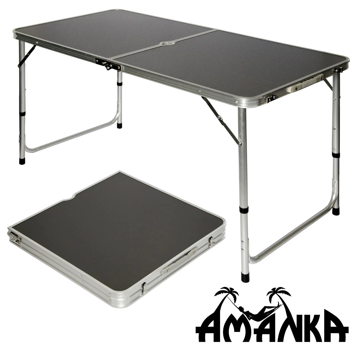 Klappbarer höhenverstellbarer Campingtisch 120x60x70cm mit 4 Falthocker Campingtischset Kofferformat