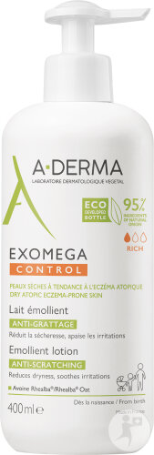 A-Derma Exomega Control Lait Emollient Anti-Grattage Peau Sèche Tendance À L'Eczéma Atopique 400ml