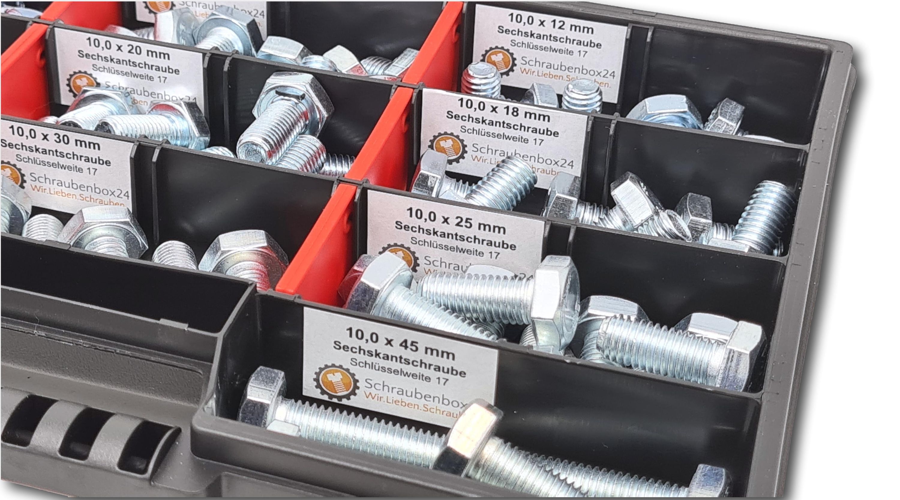 Sechskantschrauben Sortiment M10 // 12mm-45mm90 tlg. Schraubenbox DIN 933 Vollgewindeschrauben Maschinenschrauben Gewindeschrauben Sechskantschrauben