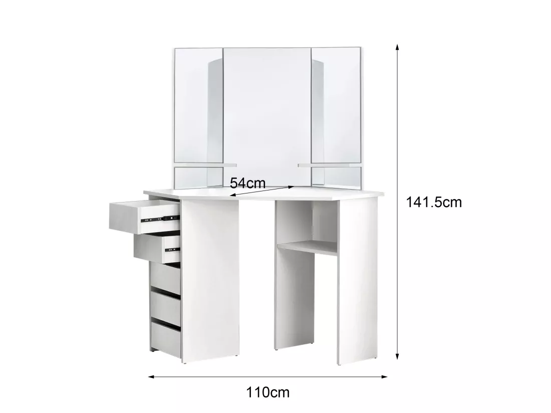 Table de coiffeuse maquillage blanc avec miroir tiroirs et étagères de stockage