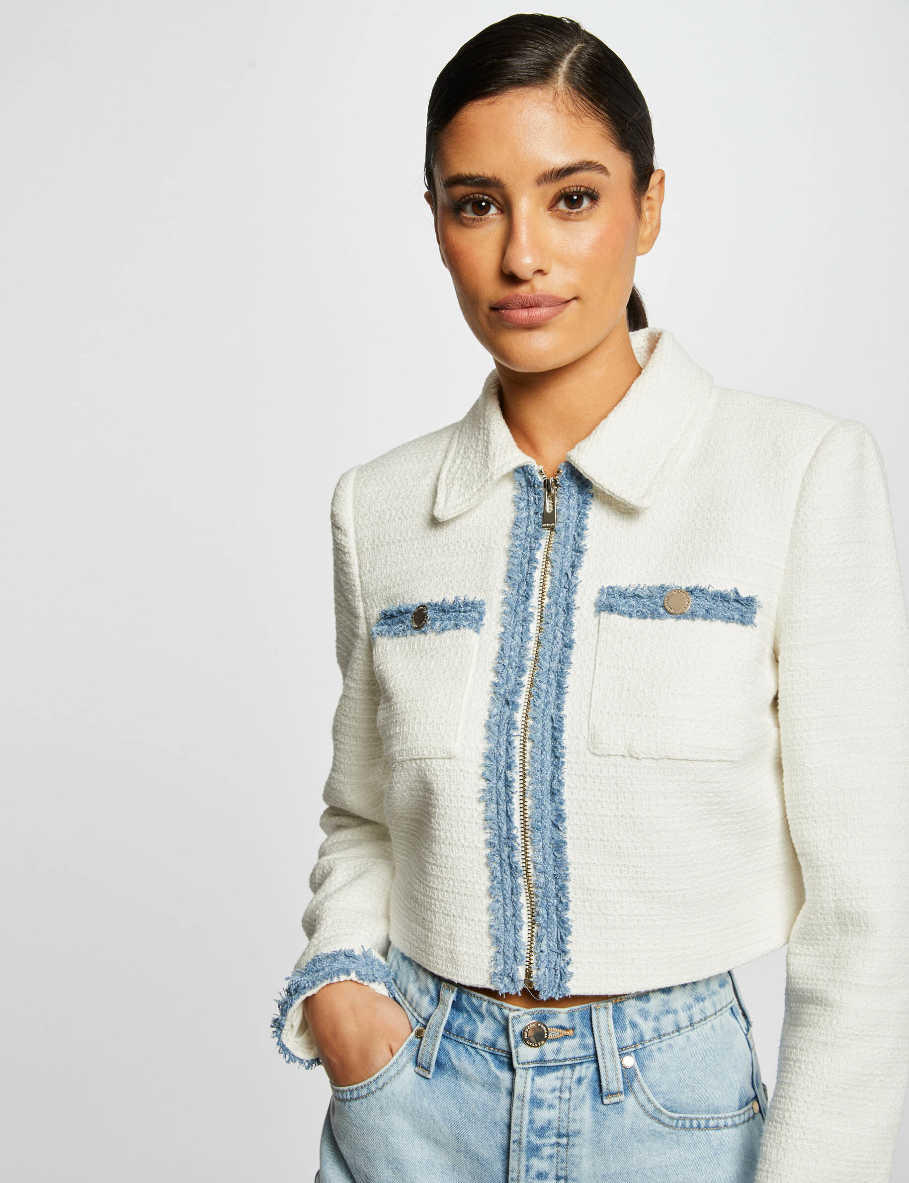 Veste droite zippée ecru femme - ecru
