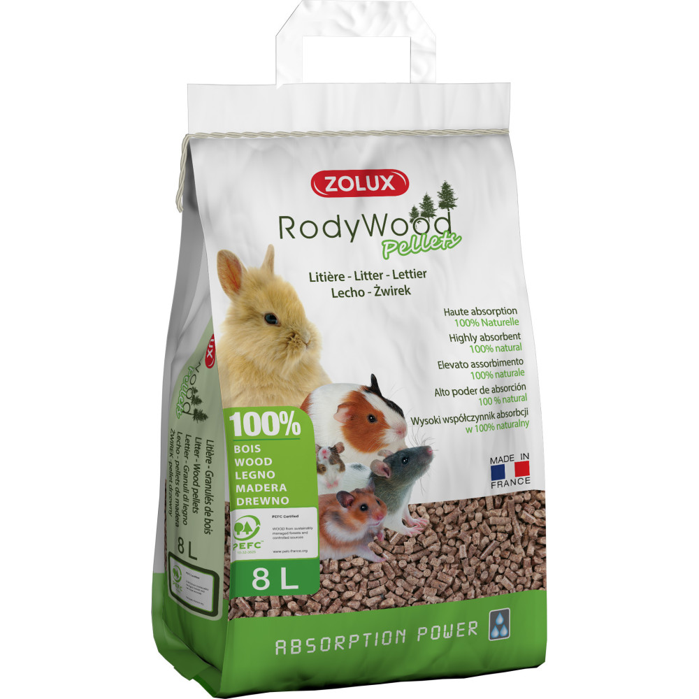 Litière rodywood pellets pour rongeur 8 l, 5.64 kg
