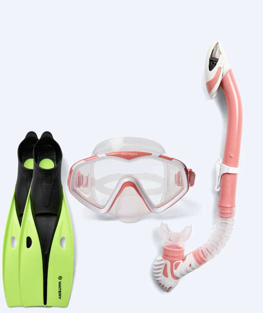 Watery snorkelsæt til voksne (fra 15 år) - Leach/Breeve - Hvid/lyserød