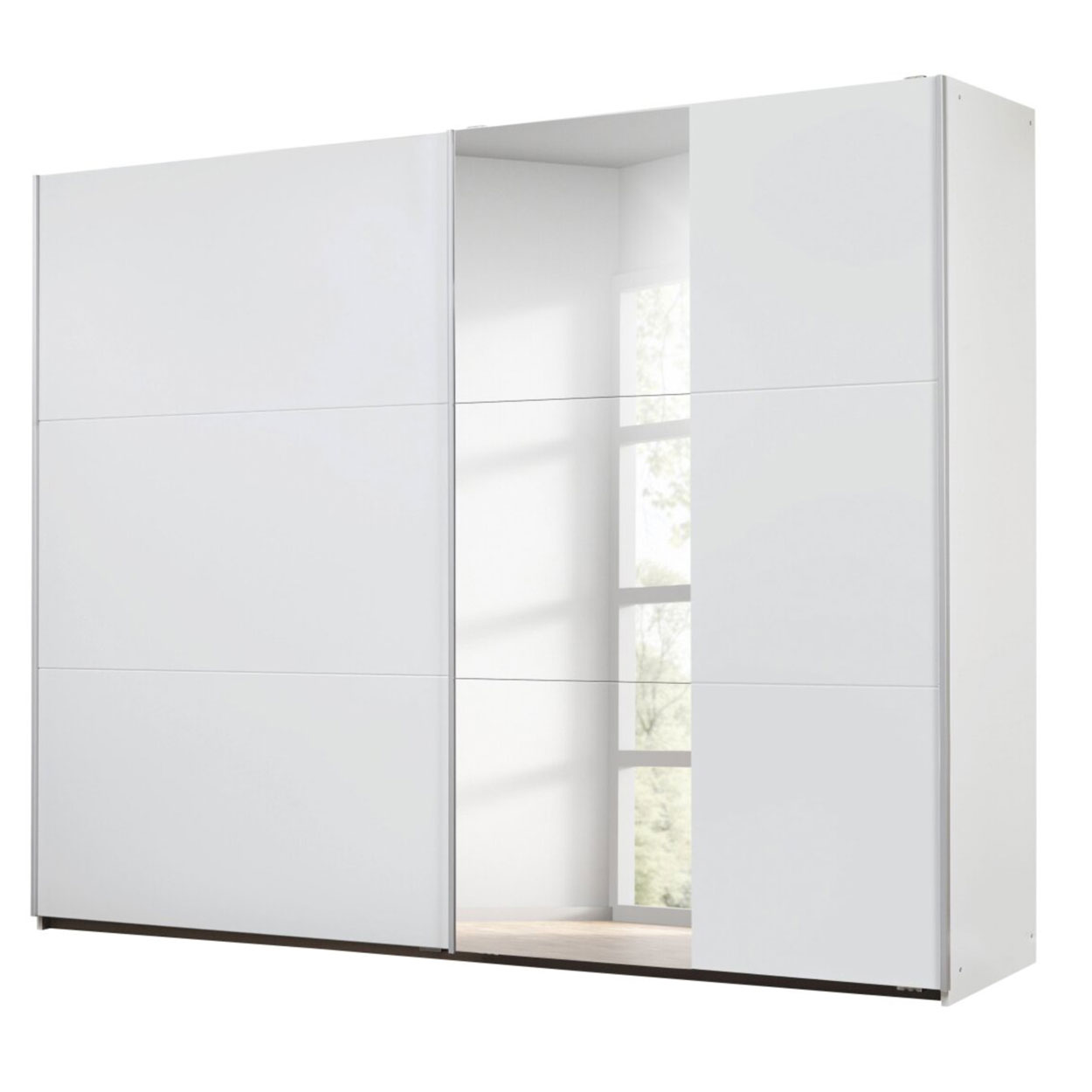 Schwebetürenschrank - alpinweiß - mit Spiegel - 261 cm breit