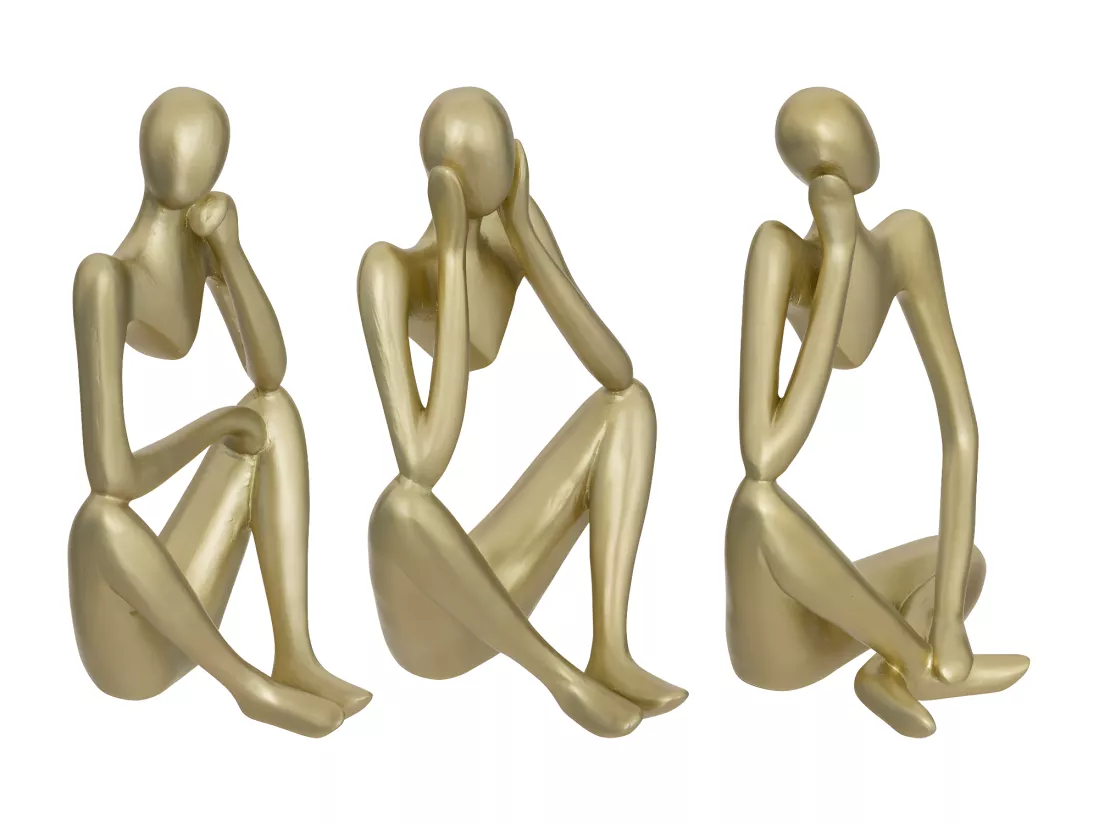 Objet déco Lot de 3 Statuettes Femme en résine dorée H 17 cm