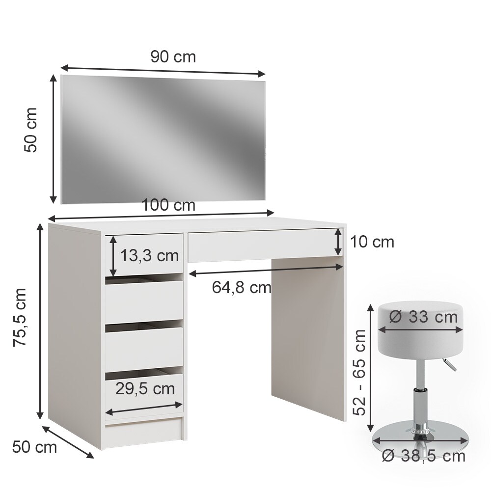 Vicco Schminktisch Thalia Weiß Hochglanz 100 cm mit Hocker