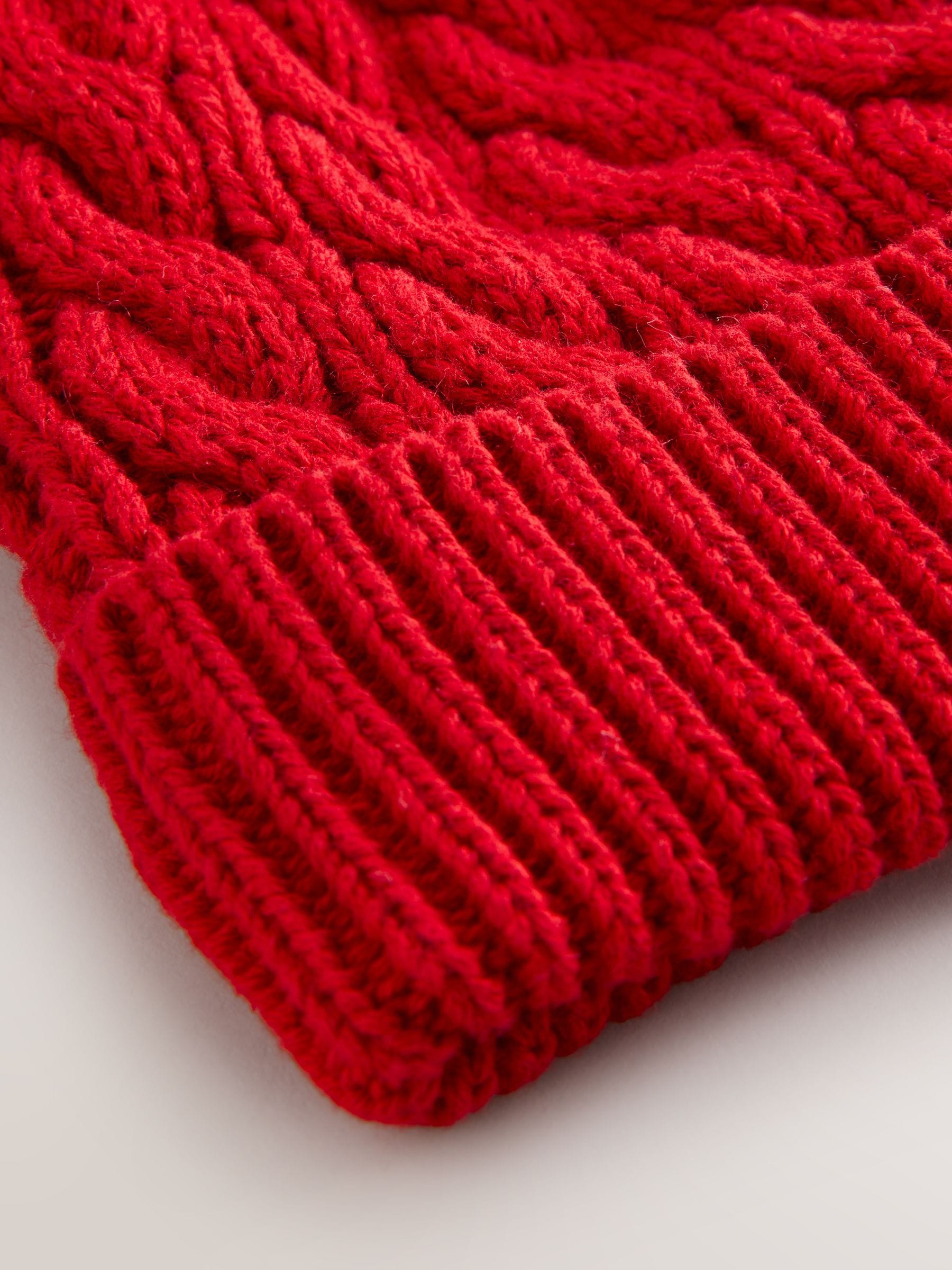 Felrood - Gebreide kabel Beanie-muts met pompom