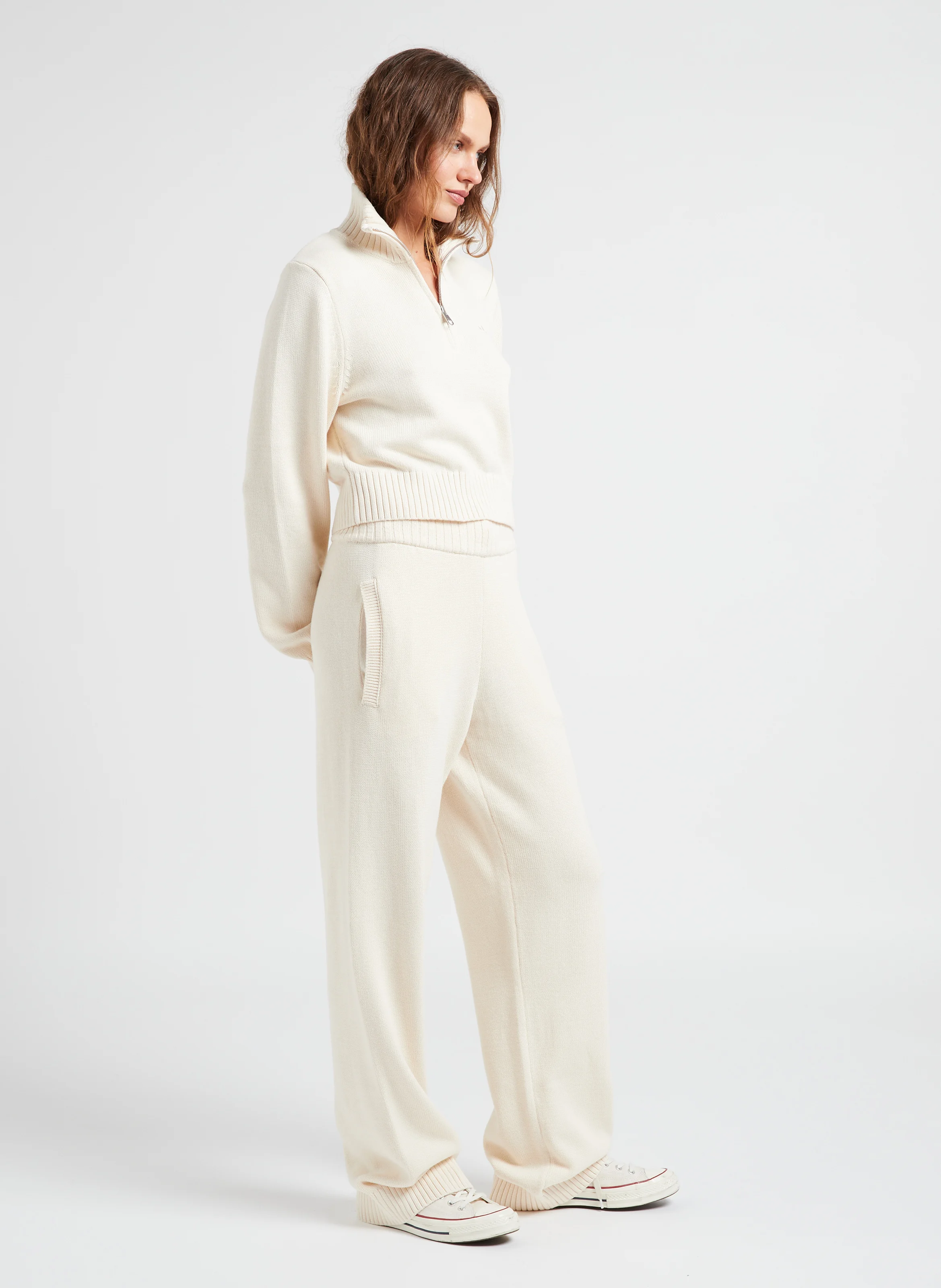 Pantalon droit en coton| Beige