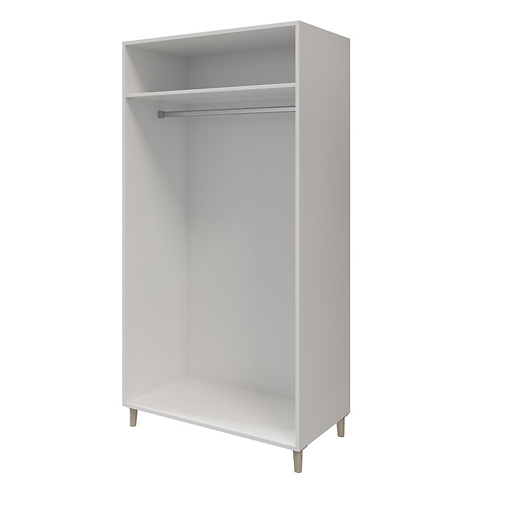 Armoire penderie blanche portes battantes effet chêne sur pieds GoodHome Atomia H. 197,5 x L. 100 x P. 60 cm
