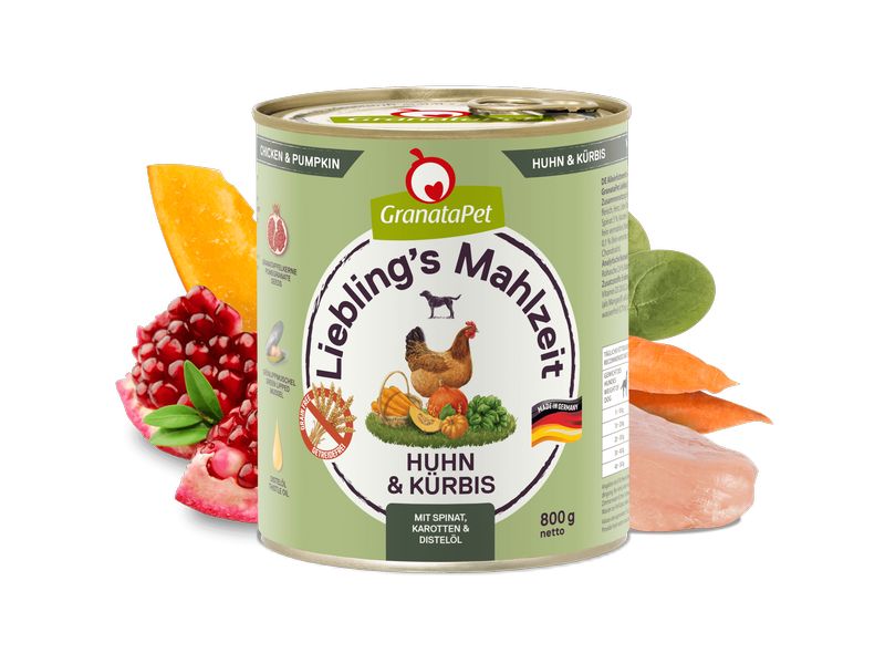 GranataPet Nassfutter Liebling's Mahlzeit Huhn & Kürbis 800 Alleinfuttermittel für ausgewachsene Hunde
