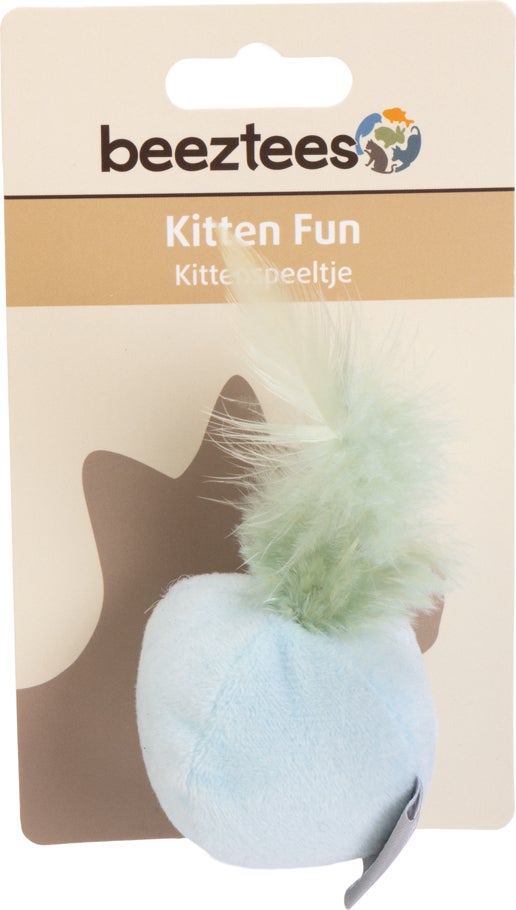 Beeztees kattenspeelgoed speelbal met veer Rizo grijs D 5 H 12 cm