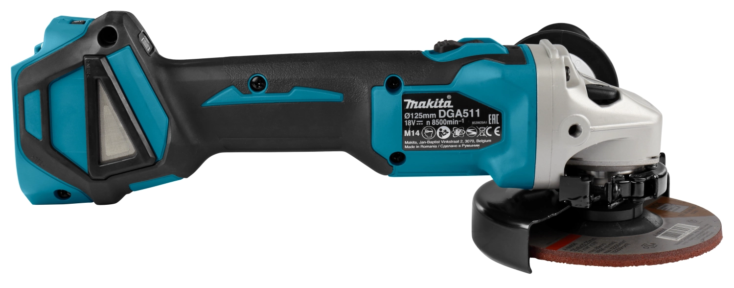 Makita DGA511ZJ 18V Li-Ion accu haakse slijper body in Mbox - 125mm - koolborstelloos
