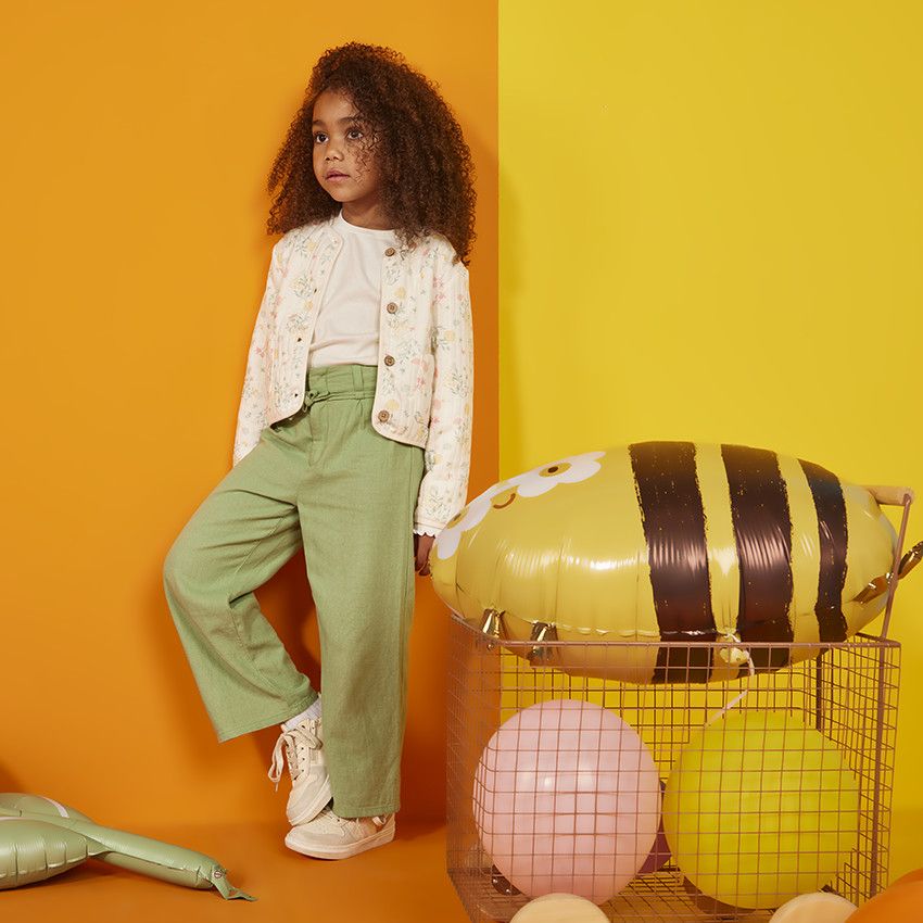 Pantalon large en toile unie pour fille - Vert