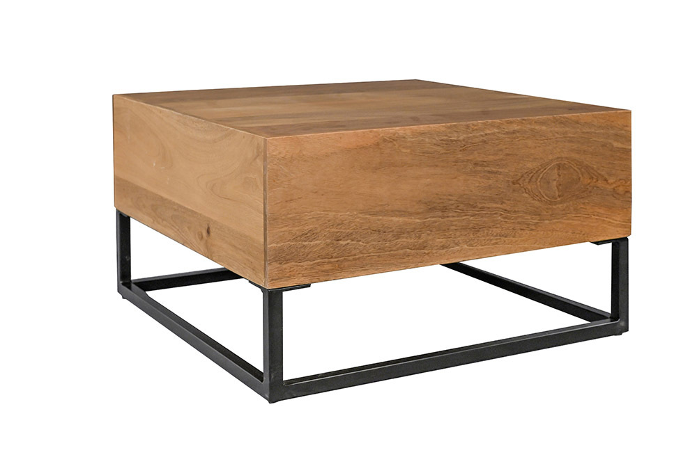 Massiver Couchtisch GIANT 60cm natur Mangoholz cream finish Metall schwarz Ablage