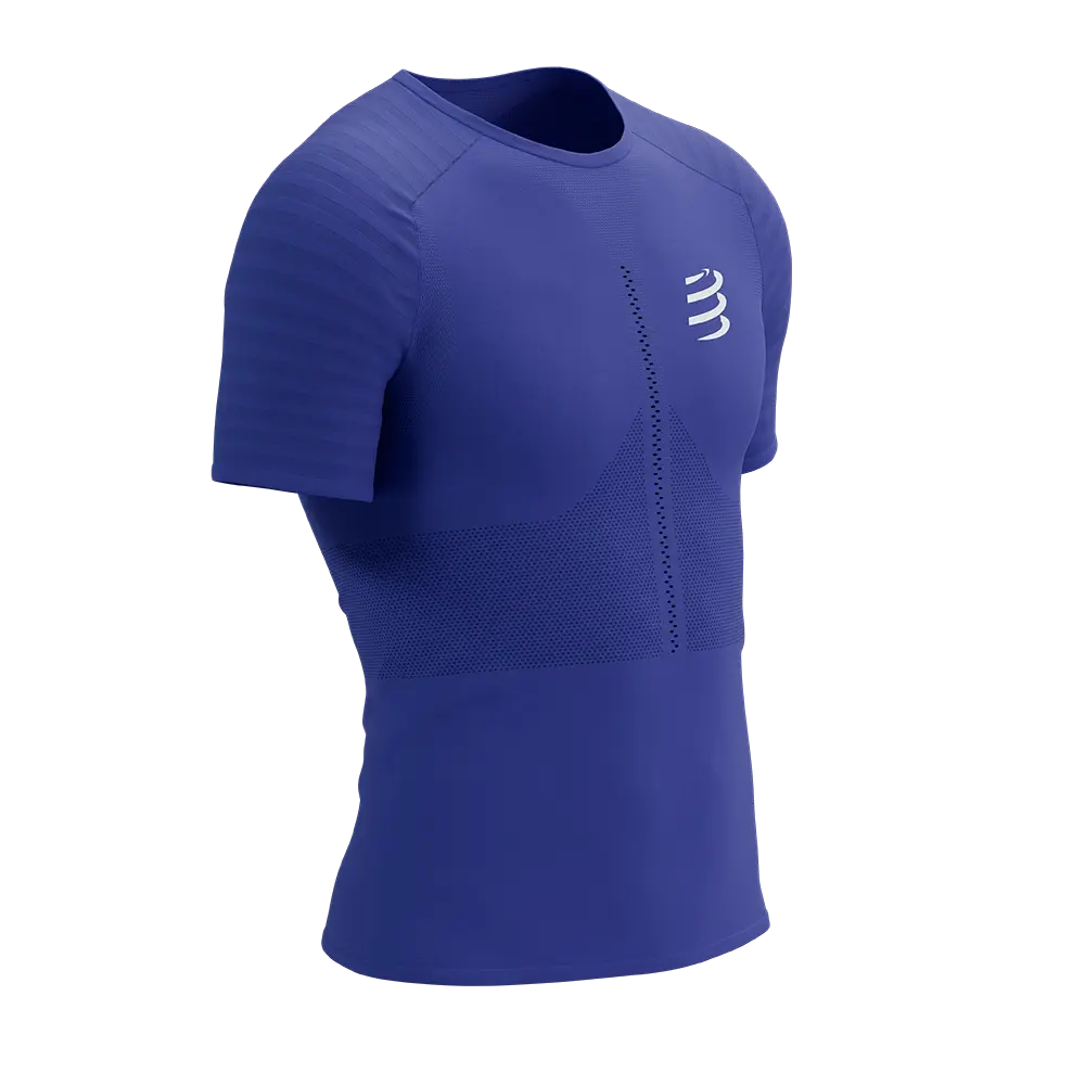 Compressport Racing Hardloopshirt Korte Mouwen Blauw/Wit Reflective Heren