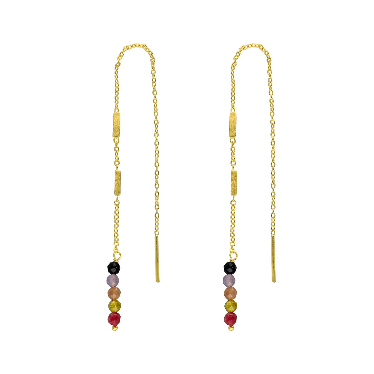 Boucles D'oreilles Fil Argent Doré Multi-tourmaline