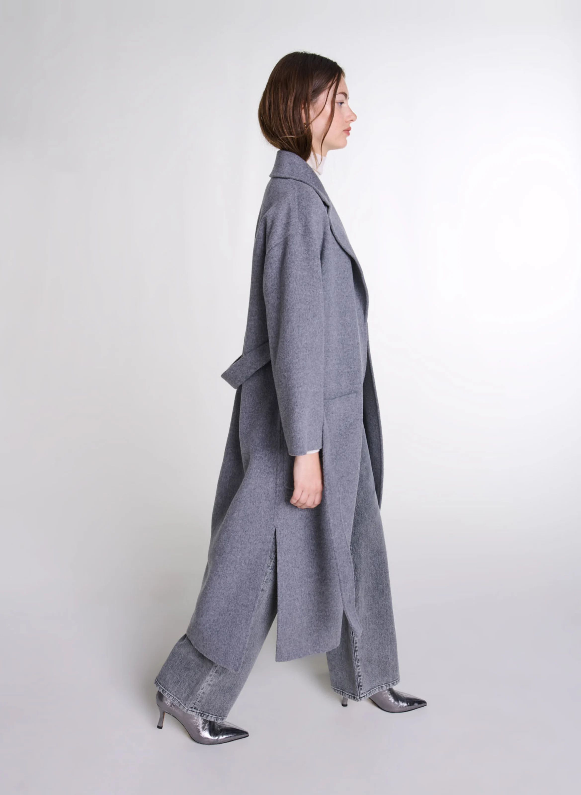 Manteau long en laine mélangée | Gris