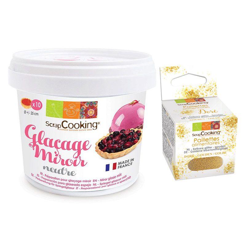 Préparation glaçage miroir neutre 220 g + paillettes dorées Scrapcooki