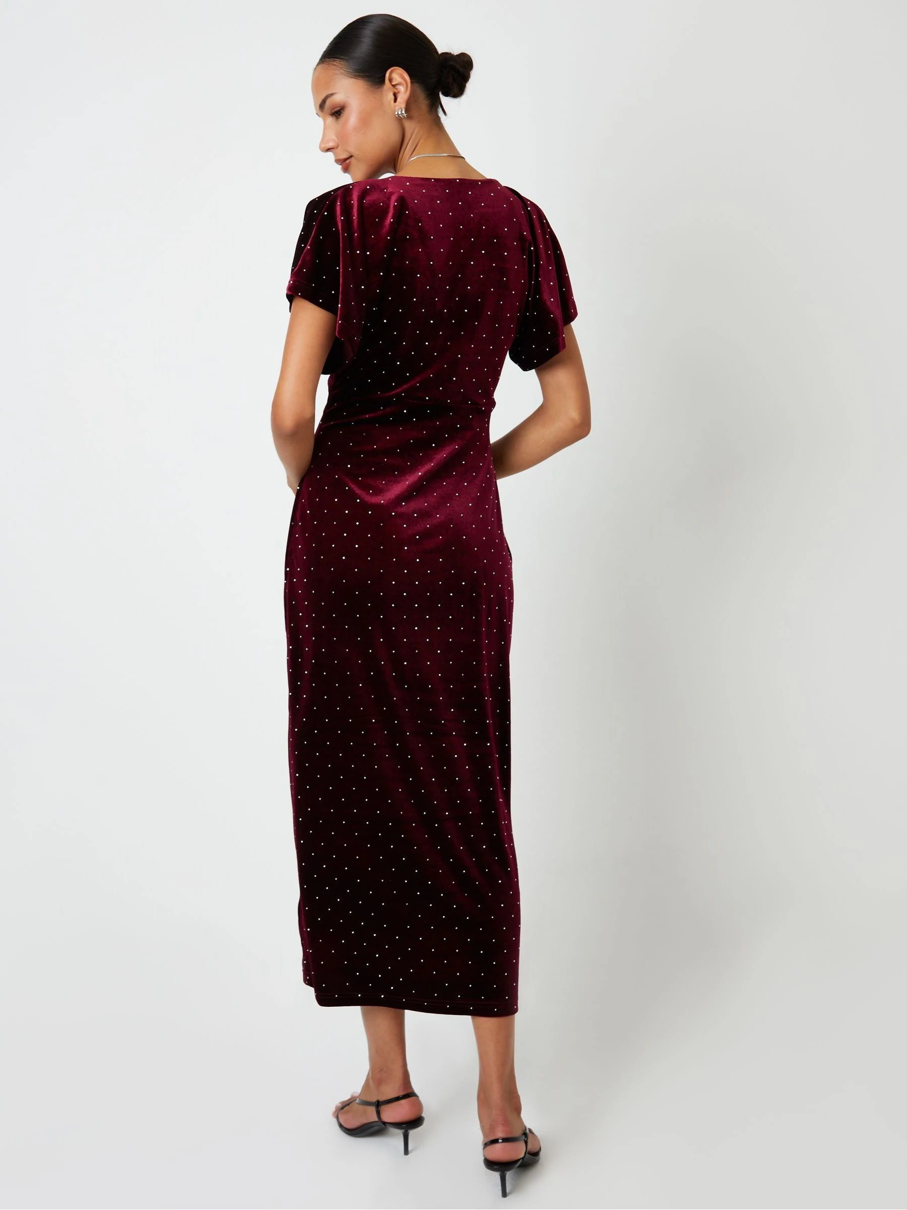 Rood - Threadbare Velvet Hotfix Underbust Midaxi Dress