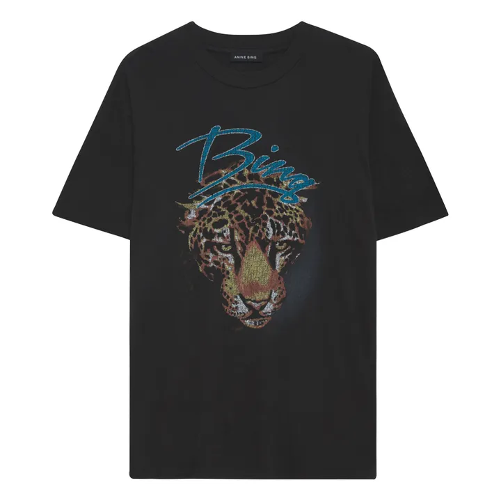 Anine Bing T-shirt Walker Léopard Coton Bio | Noir